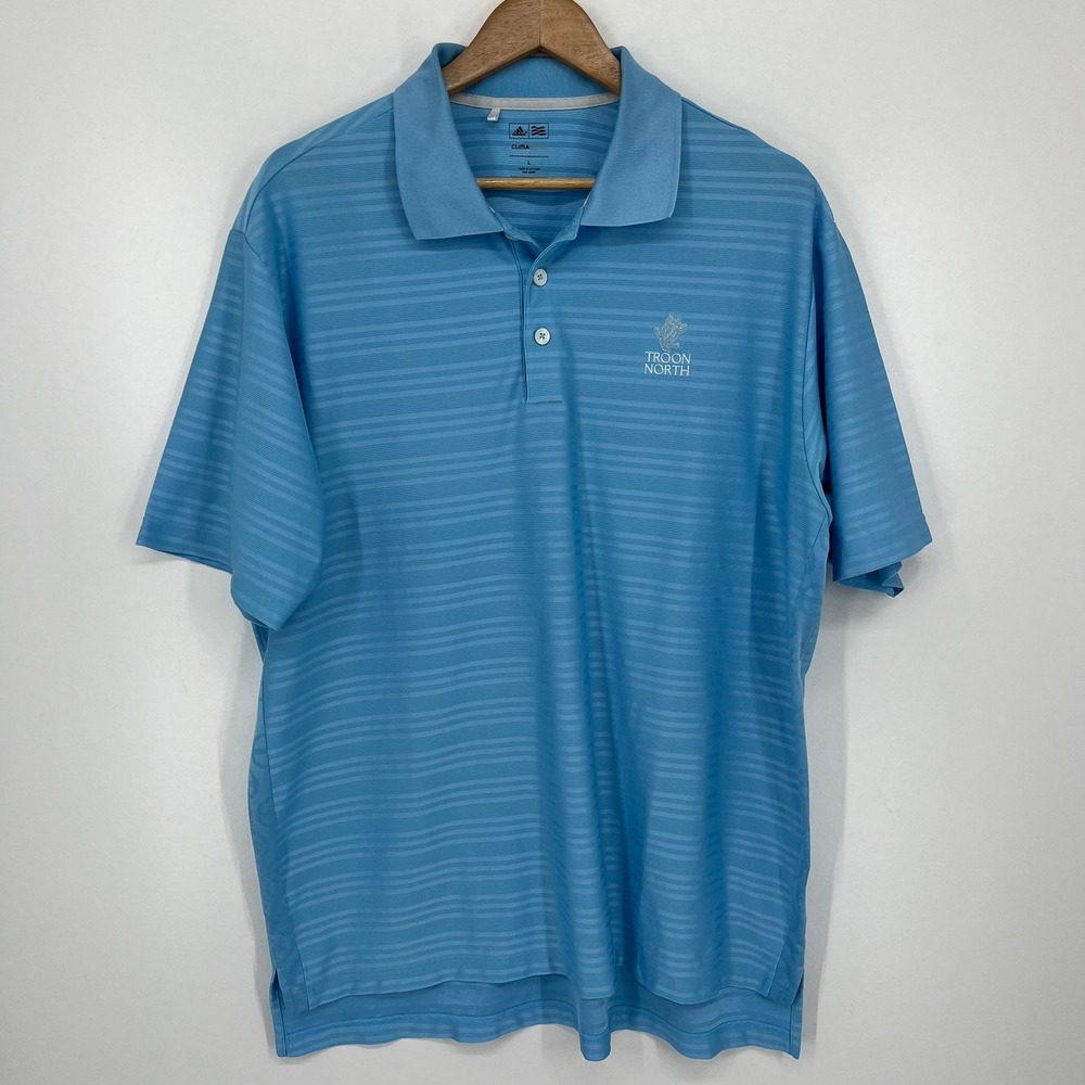 Adidas ClimaCool Mens Large Blue Striped Troon North Golf Polo Shirt